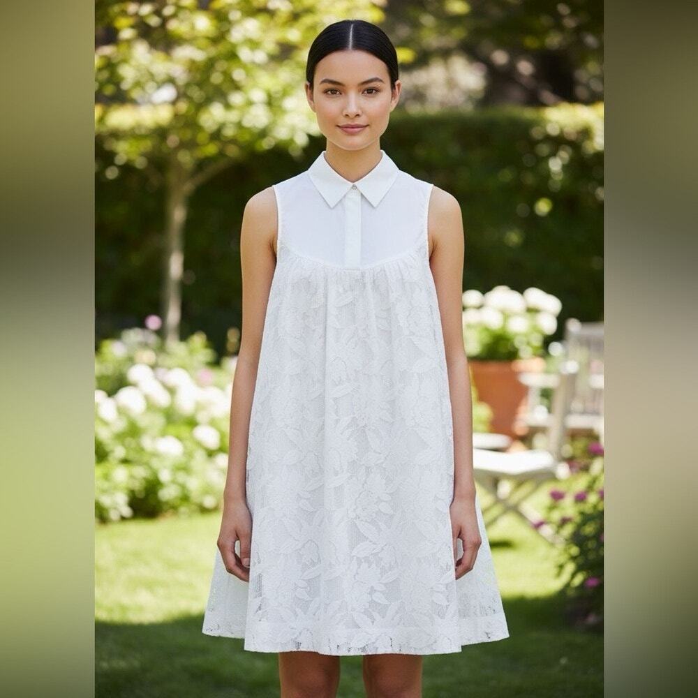 Anthropologie White Sleeveless Lace Mini Dress
